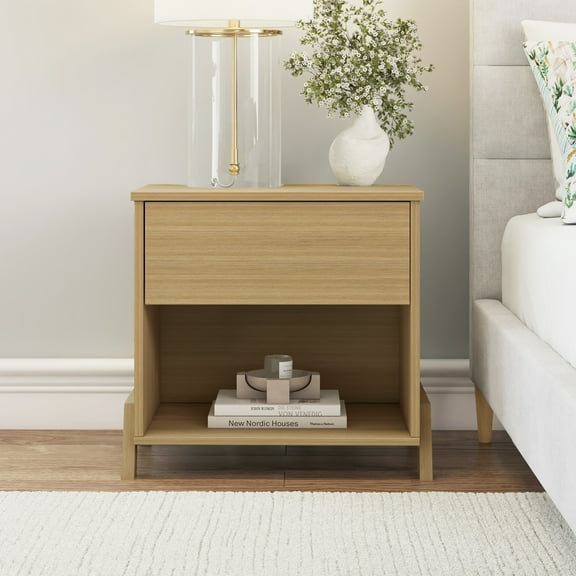 Mainstays Modern 1 Drawer Nightstand, Natural Teak