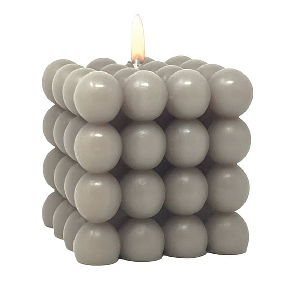 Mainstays Single Wick Square Bubble Candle, Unscented, Taupe
