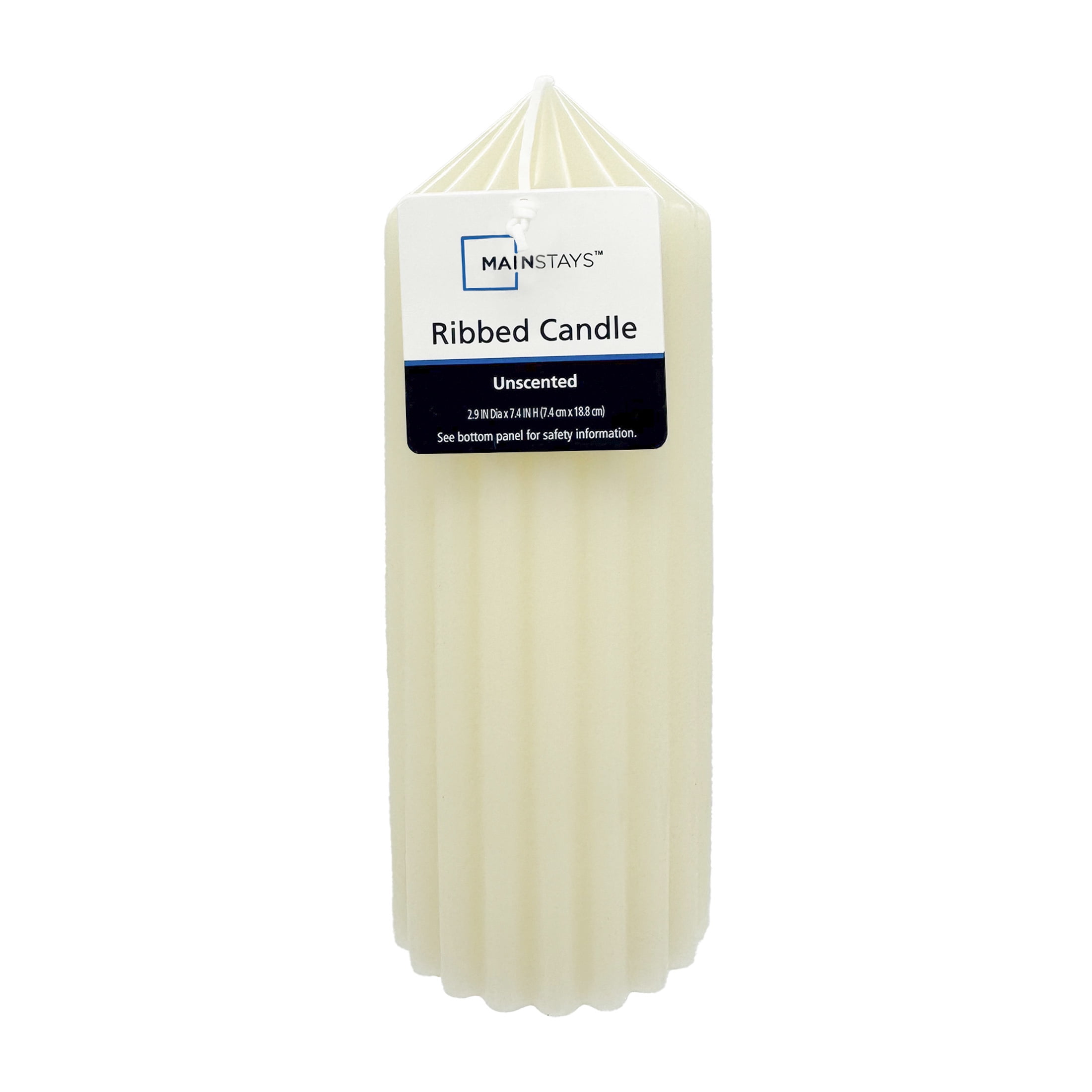 Mainstays Unscented Ribbed Pillar Candle, 2.9 x 7.4-in, Ivory