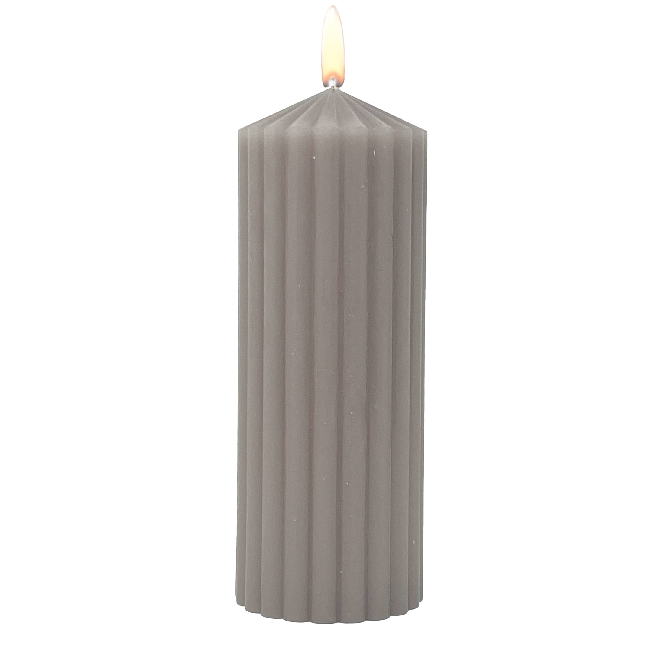 Mainstays Single Wick 3" x 8" Ribbed Pillar Candle, Unscented, Taupe