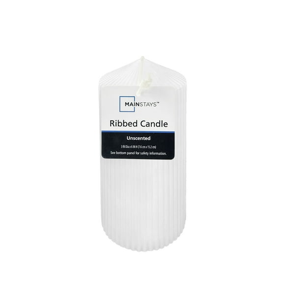 Mainstays Unscented Ribbed Pillar Candle, 3 inches x 6 inches Height, White