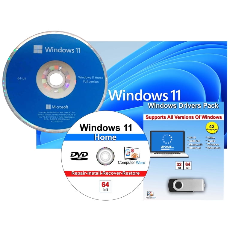 PC Windows11 セット MS-OEM-Computer Werx, Windows 11 Home Full Version, 64 Bit PC Disc