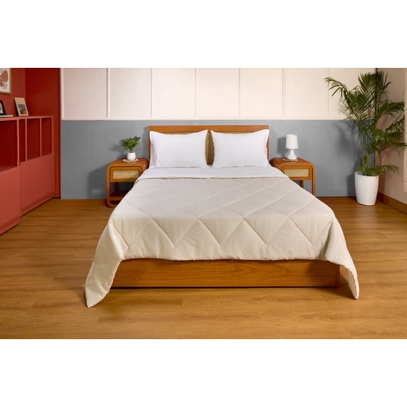 Mainstays Reversible Microfiber Comforter, Beige, Full/Queen