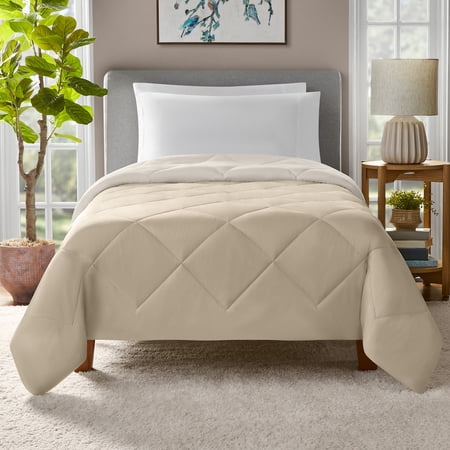 Mainstays Twin/Twin XL All-Season Reversible Microfiber Comforter, Beige/Ivory