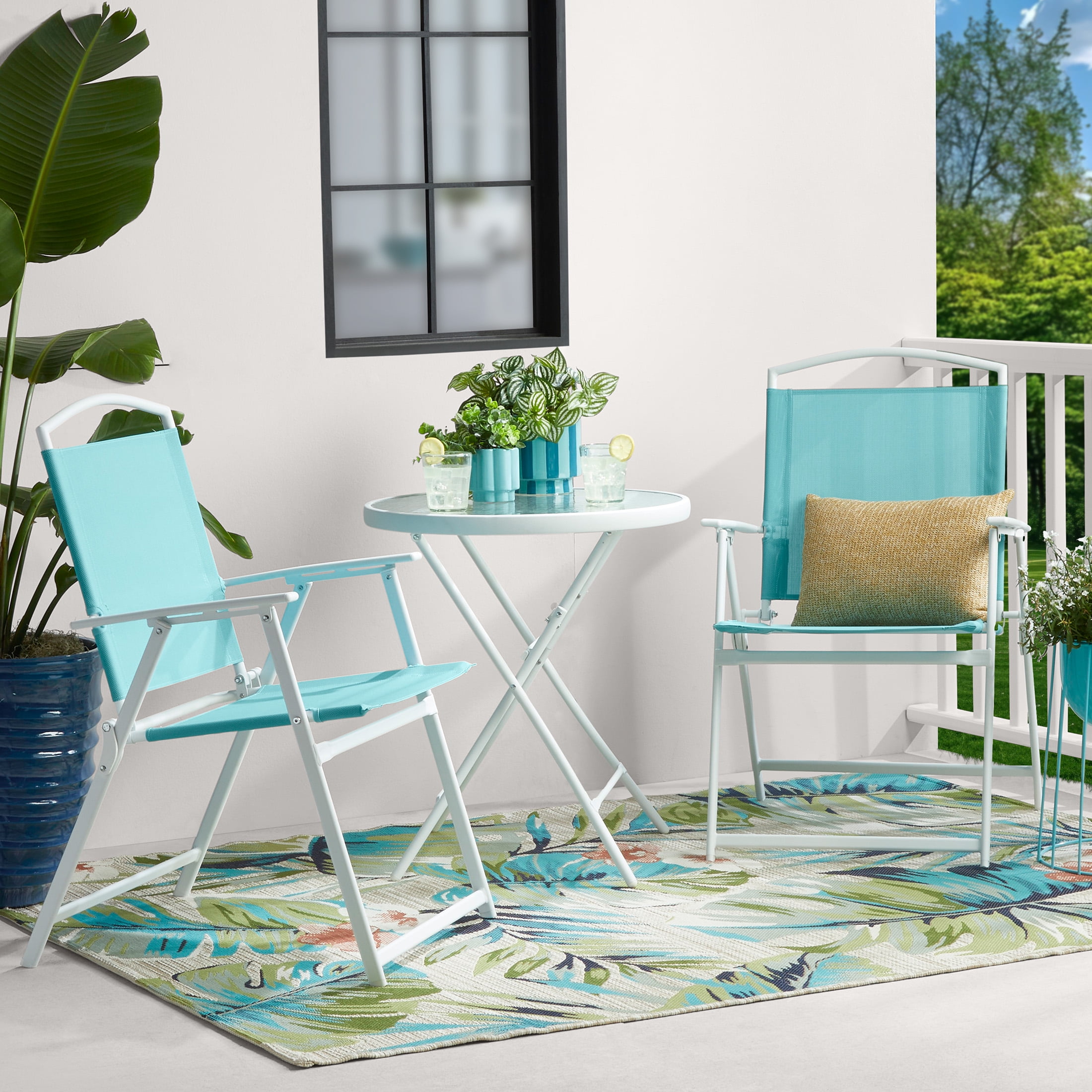 Mainstays Albany Lane 3-Piece Bistro Set, Aqua - Walmart.com