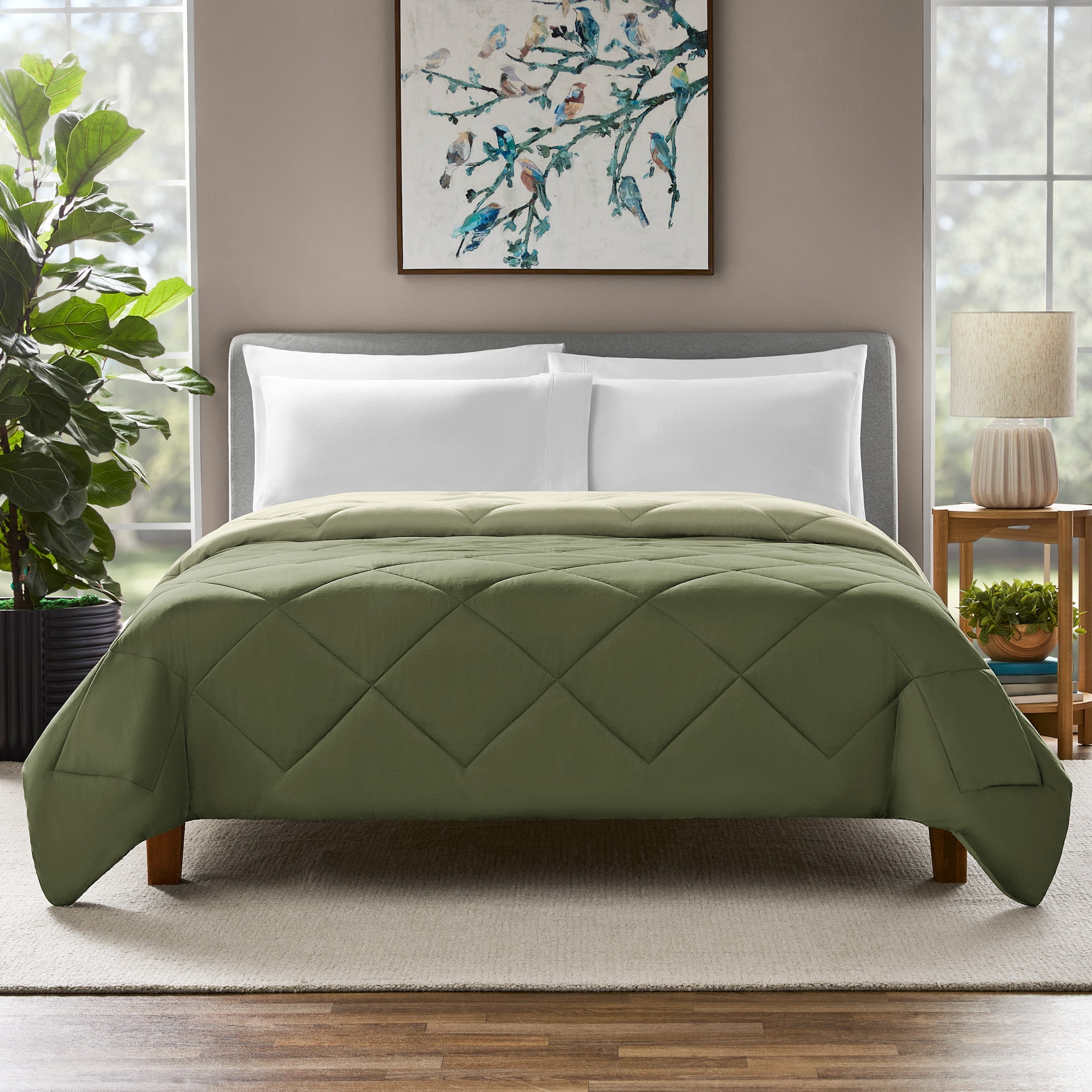 Mainstays King Comforter, All-Season Reversible Microfiber, Dark Green