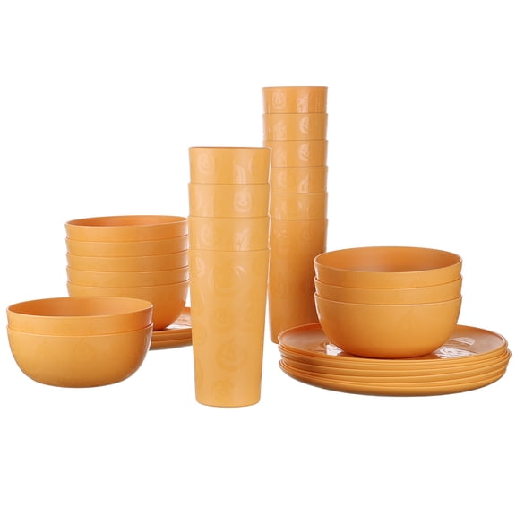 Mainstays 30-Piece Plastic Etched Pumpkin Dinnerware Set, Orange