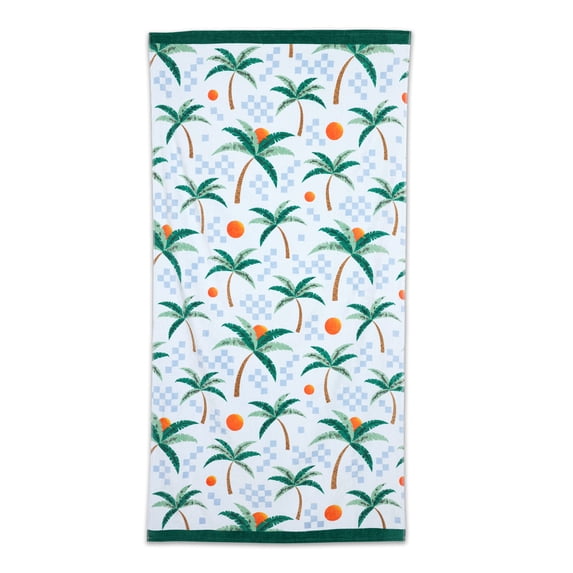 Mainstays Oversized Palm Check Beach Towel, Cotton Blend, 36 x 72 in
