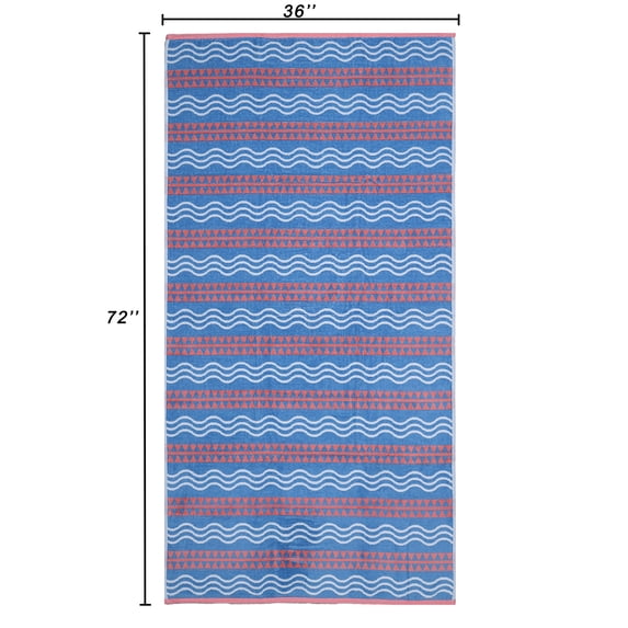 Mainstays Cotton Blend Beach Towel, 36 in x 72 in, Blue Wave