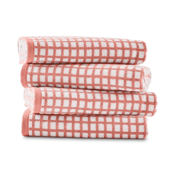 Mainstays Performance Super Soft Quick Dry Bath Towel Set, 4-Piece, Checkered Terra Cotta