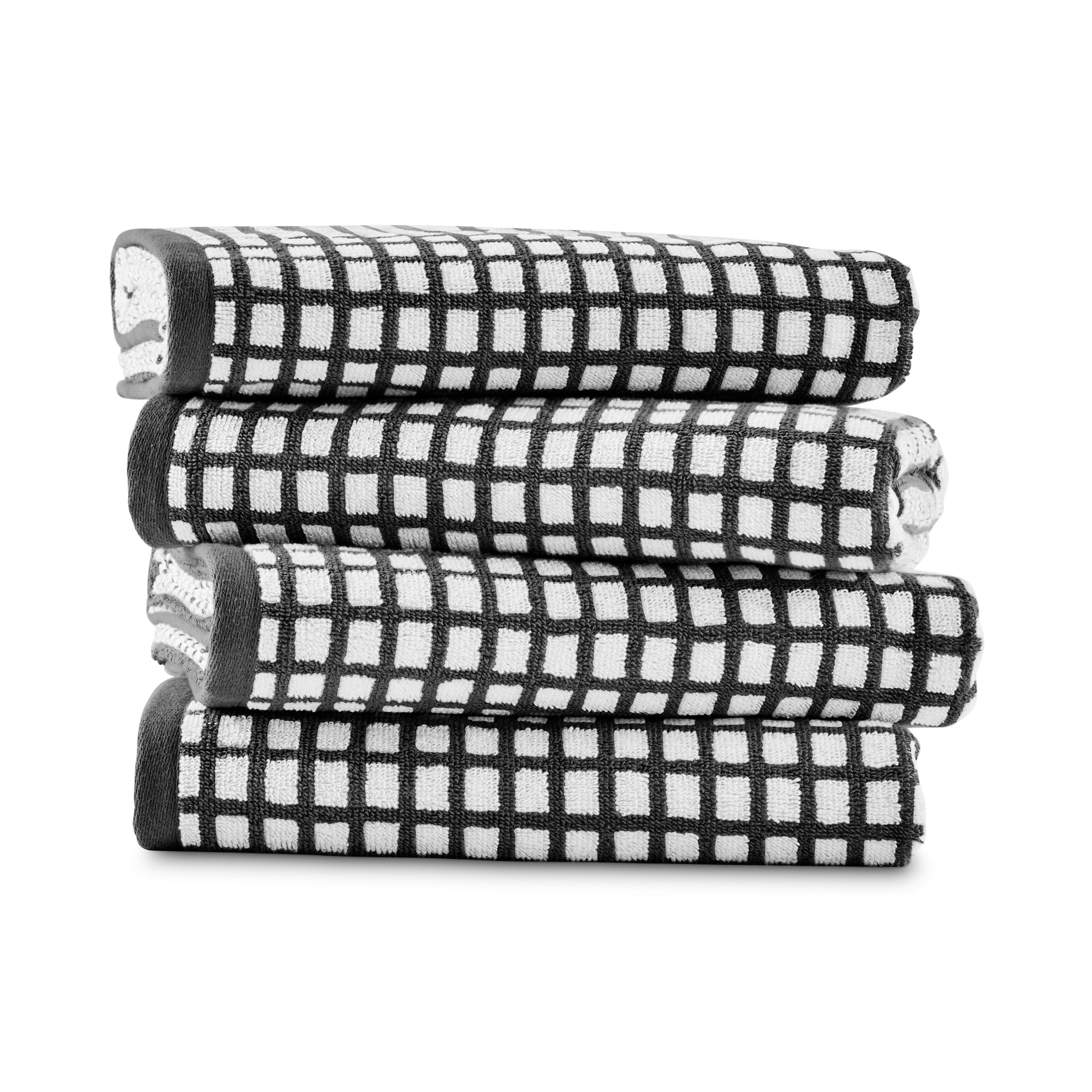 Mainstays Performance Quick Dry Bath Towel Set, 4-Piece, Checkered Black