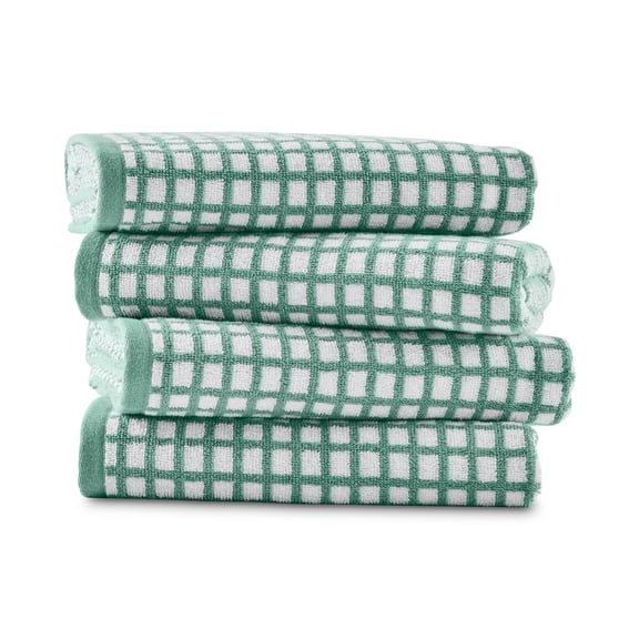 Mainstays Performance Super Soft Quick Dry Bath Towel Set, 4-Piece, Checkered Green