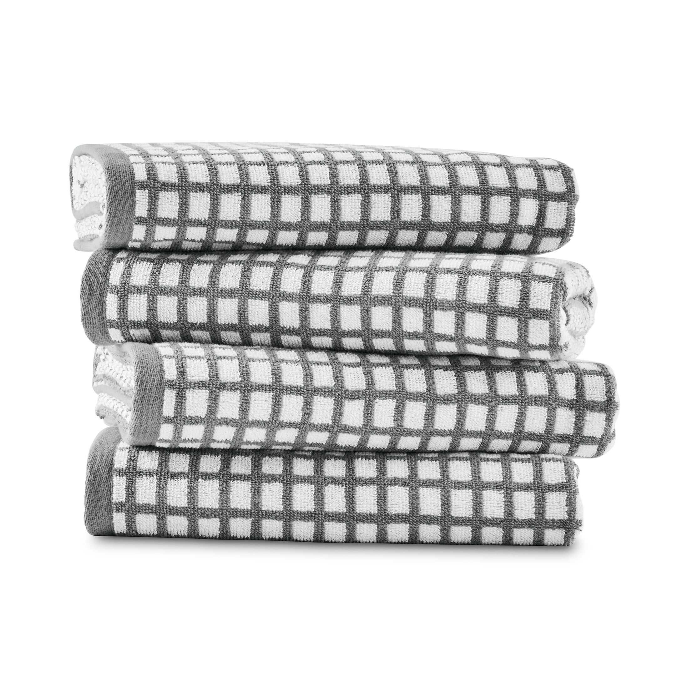 Mainstays Performance Super Soft Quick Dry Bath Towel Set, 4-Piece, Checkered Grey