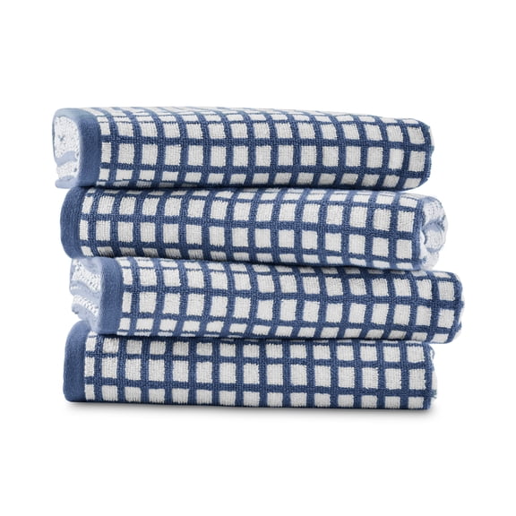 Mainstays Performance Super Soft Quick Dry Bath Towel Set, 4-Piece, Checkered Blue