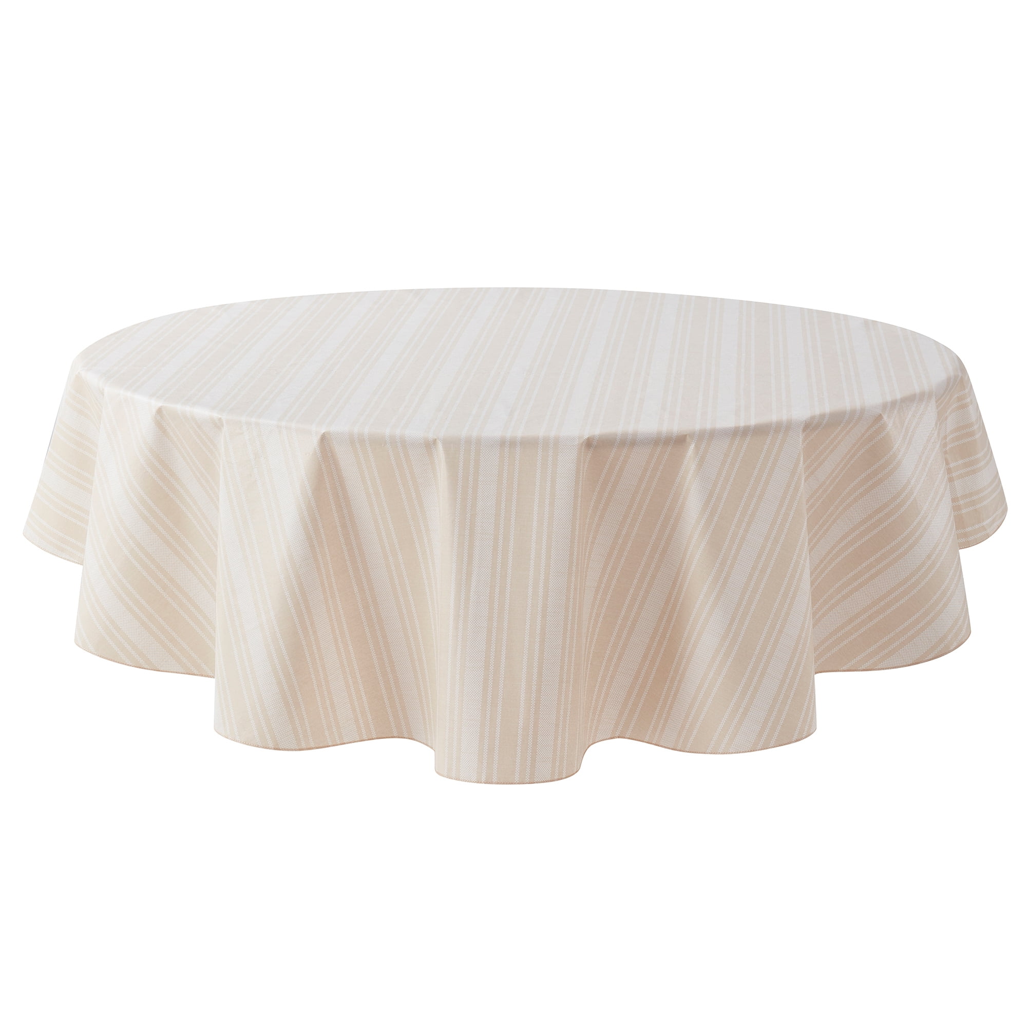 Mainstays PEVA Everyday, Indoor & Outdoor Tablecloth 70" Round, Saville Beige Tan Stripe