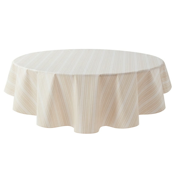 Mainstays PEVA Everyday, Indoor & Outdoor Tablecloth 70" Round, Saville Beige Tan Stripe
