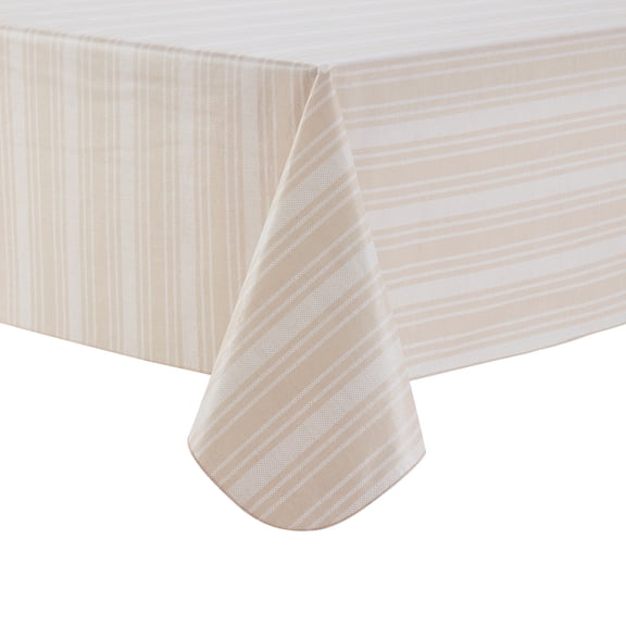 Mainstays PEVA Everyday, Indoor & Outdoor Tablecloth 60" x 84" Saville Beige Tan Stripe