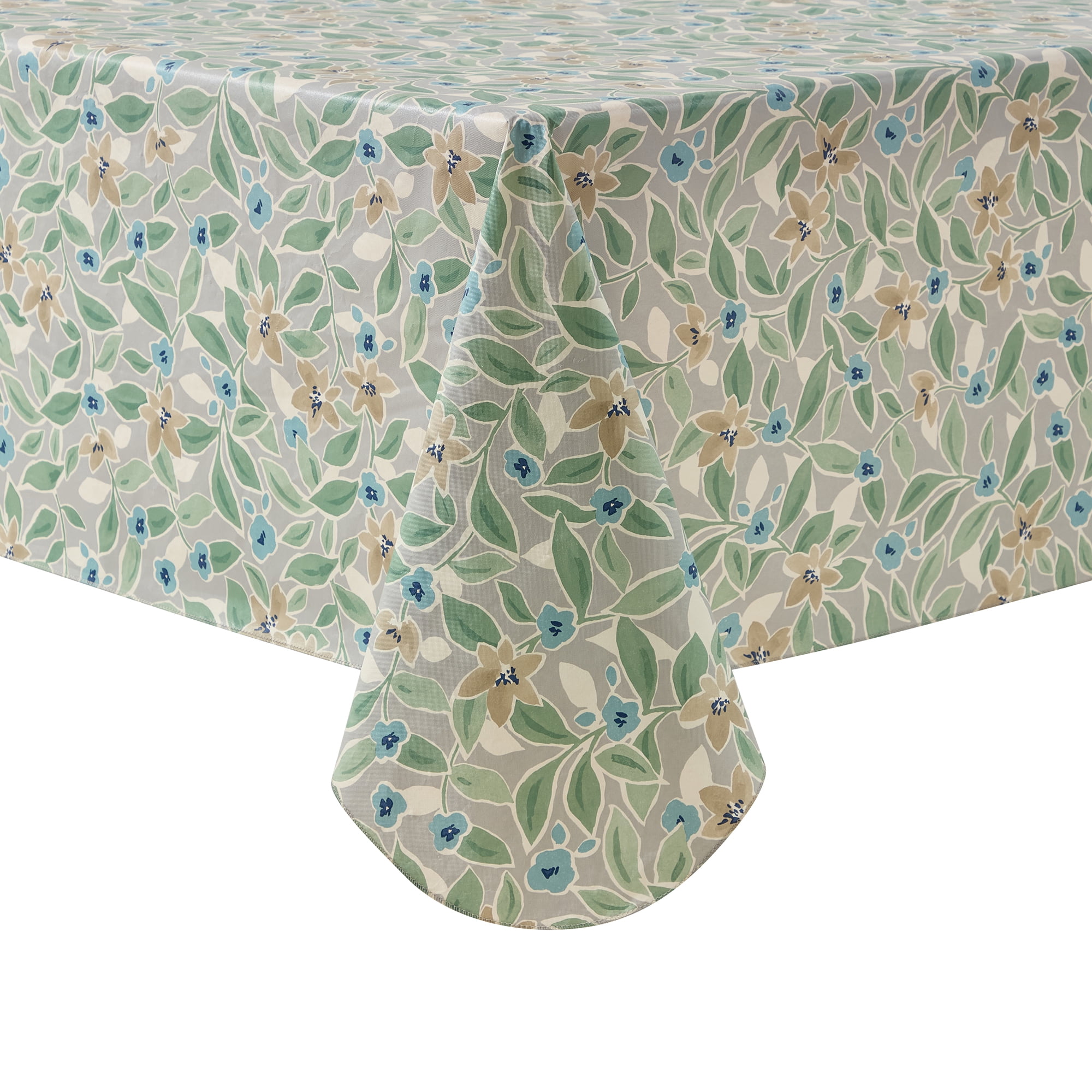 Mainstays PEVA Floral Tablecloth, Indoor & Outdoor Table Decoration 60" x 84" Grey Floral