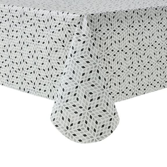 Mainstays PEVA Everyday, Indoor & Outdoor Tablecloth 60" x 102" Black White Geometry