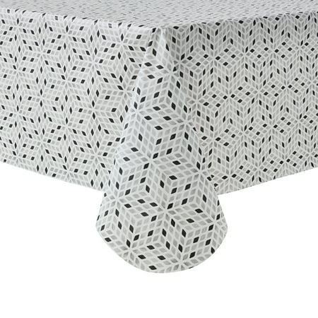 Mainstays PEVA Everyday, Indoor & Outdoor Reusable Tablecloth 60" x 84" Black White Geometry