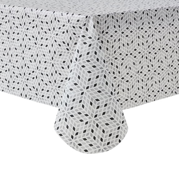 Mainstays PEVA Everyday, Indoor & Outdoor Tablecloth 60" x 84" Black White Geometry
