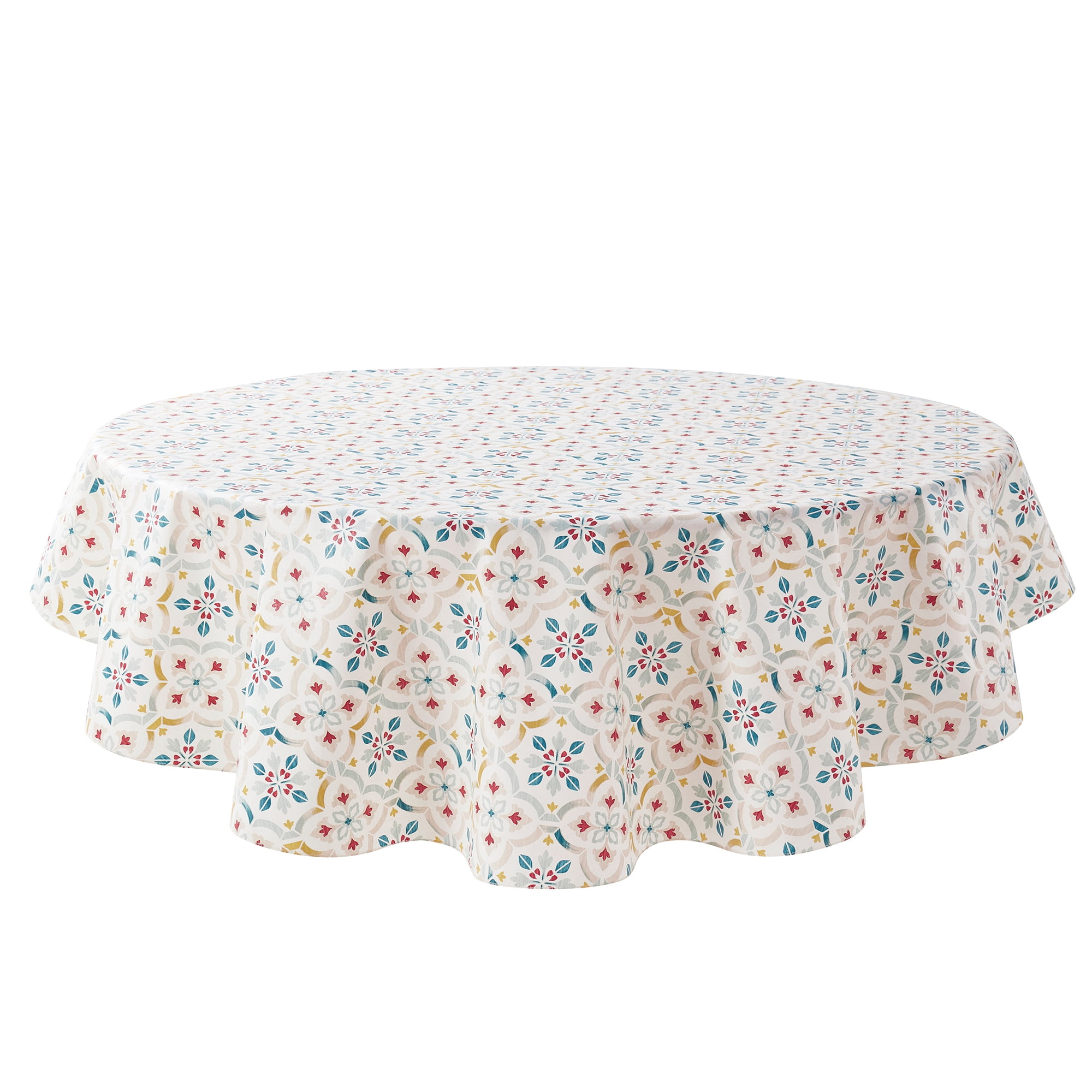Mainstays PEVA Everyday, Indoor & Outdoor Tablecloth 70" Round, Farmhouse Tile