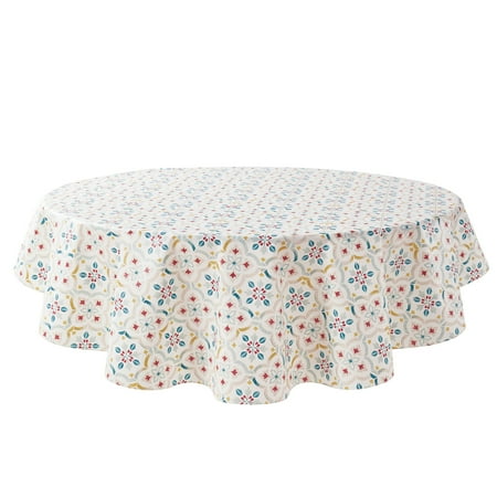 Mainstays PEVA Everyday, Indoor & Outdoor Reusable Tablecloth 70" Round, Farmhouse Tile