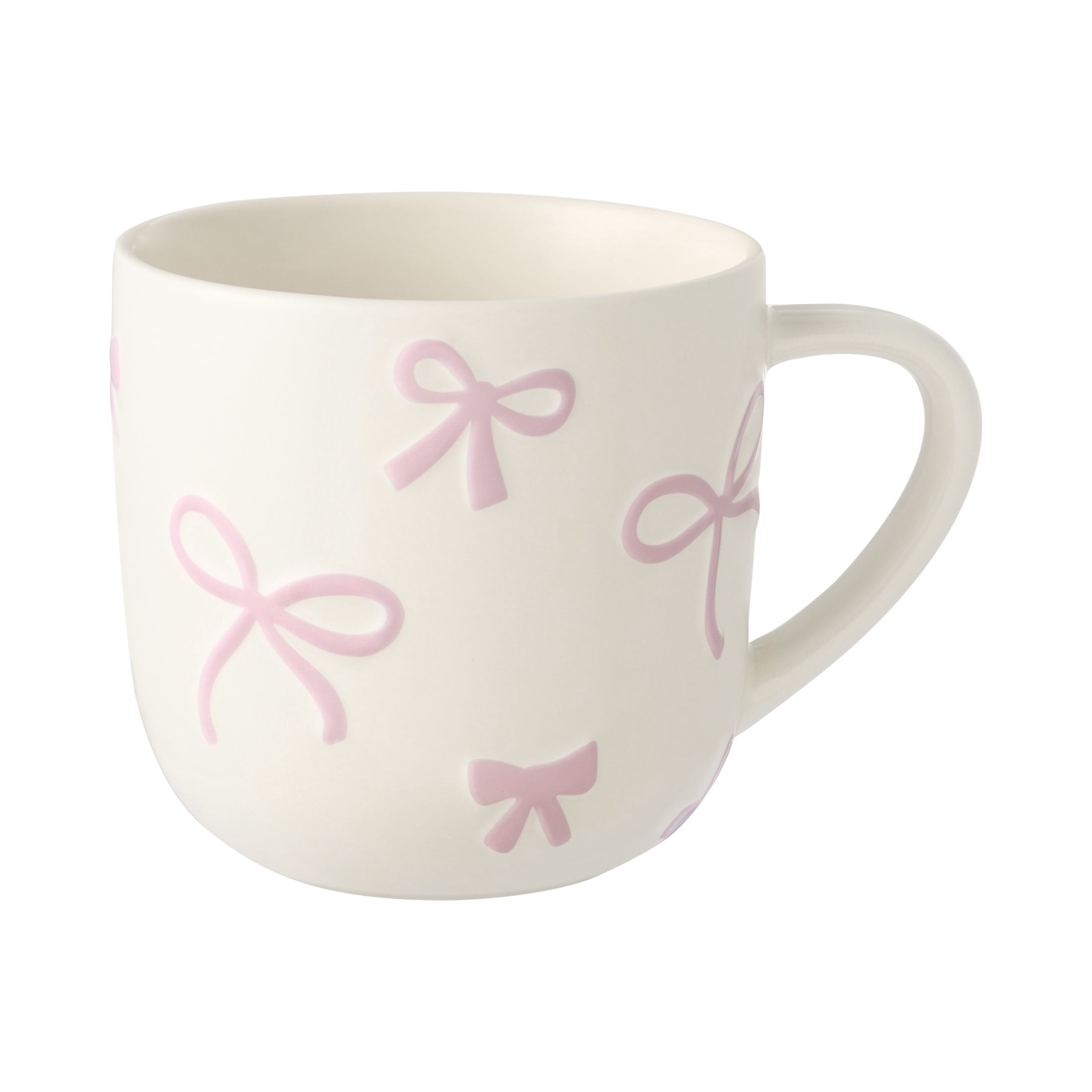 Mainstays 16.9-oz White & Pink Embossed Bow Glazed Ceramic Mug