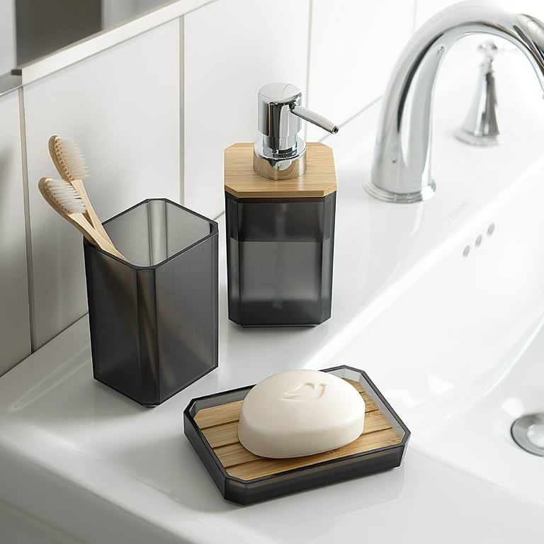 Mainstays 3-Piece Gray Bath Accessory Set with Bamboo Accents