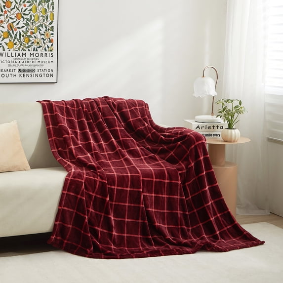 Mainstays Plush Couch Throw Blanket, Red Plaid, 50 x 60 in