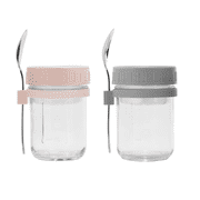 Mainstays Portable Overnight Oats Food Jar and Parfait Container Set, Glass, 16 oz, 2 Count