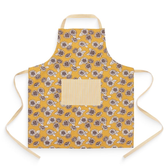 Mainstays Chef Kitchen Apron, 28" x 32" Cotton Apron with Pocket, Yellow Sunflower