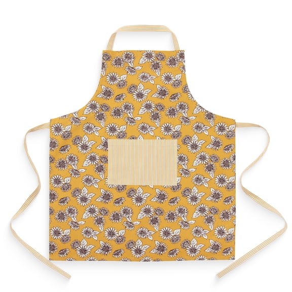 Mainstays Chef Kitchen Apron, 28" x 32" Cotton Apron with Pocket, Yellow Sunflower