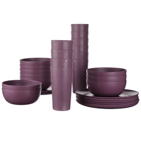 Mainstays 30-Piece Plastic Etched Dancing Skeletons Dinnerware Set, Purple