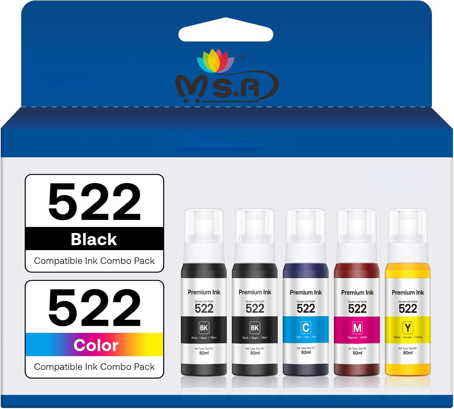 522 Ink Refill Bottles Replacement for Epson ET2720 ET2800 ET2803 ET4700 ET2400 ET4800 ET-4810 Printer(5 Pack)