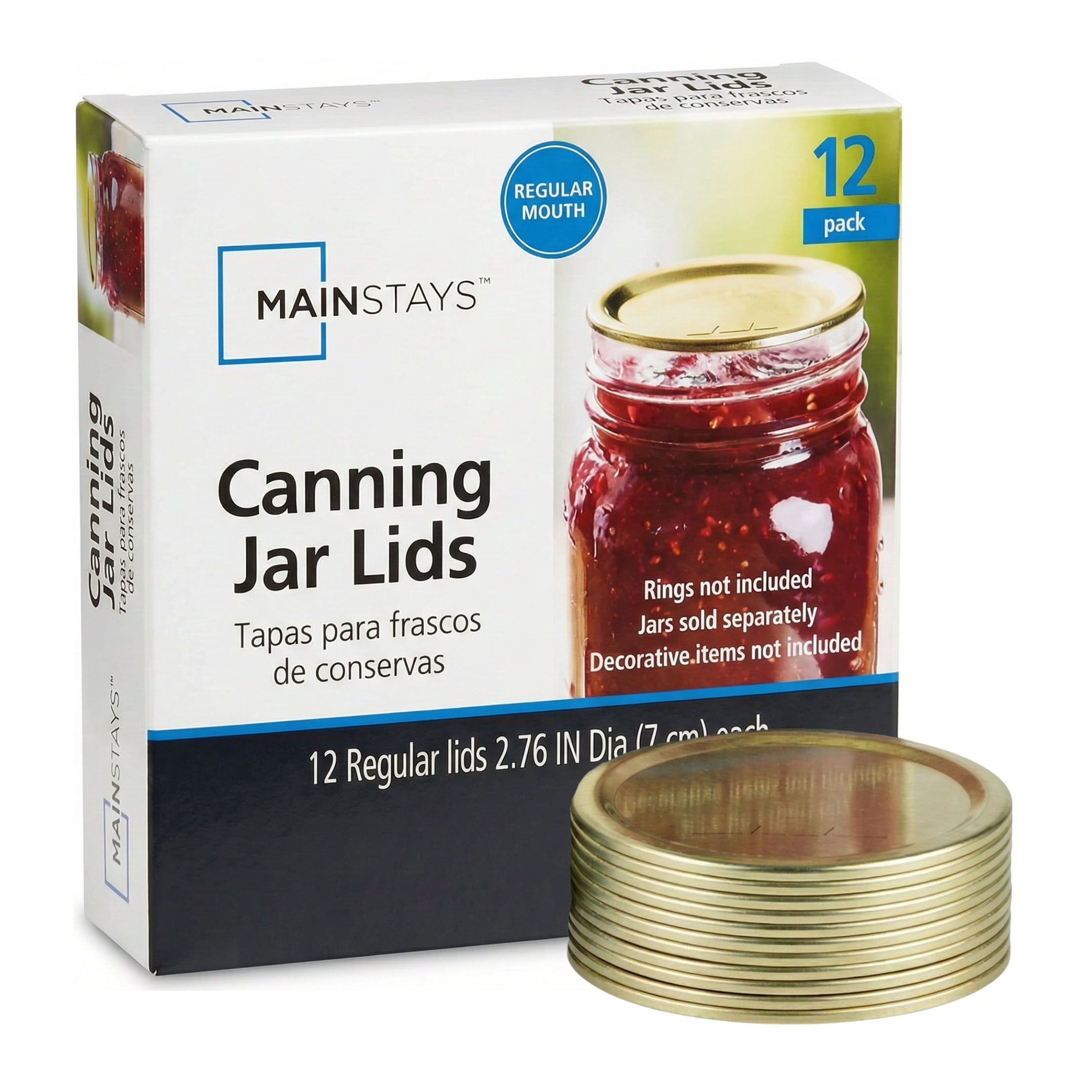 Mainstays 12-Pack Canning Jar Lids - Regular Mouth, One-Piece Replacement Mason Jar Lids for Canning and Preserving, Fits All Brands Regular Mouth Mason Jars