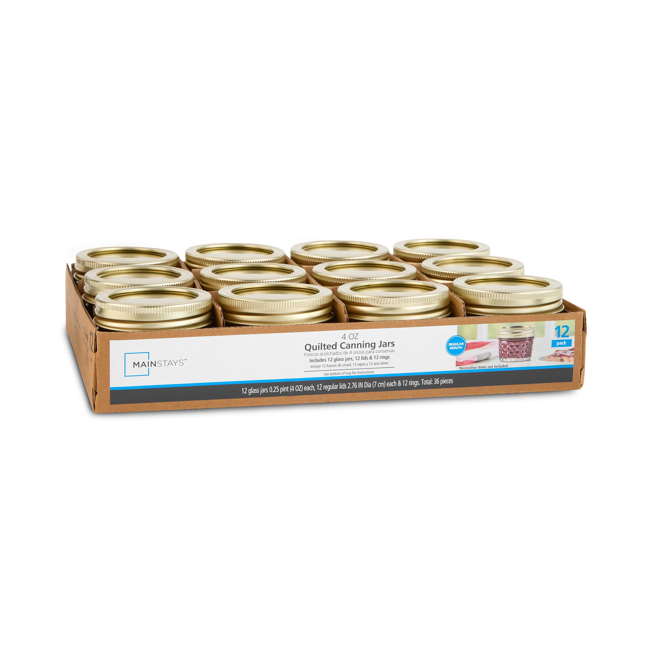 Mainstays 4-oz Clear Quilted-Glass Regular-Mouth Canning Jars (12 Count)