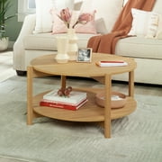Mainstays Round Modern Dowel Coffee Table, Natural Teak Finish