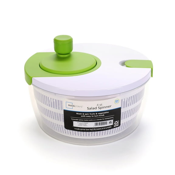 Mainstays 4qt Salad Spinner Vegetable Dryer, Green Glaze, Height 6.54in, Weight 1.55lb, BPA free