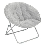 Mainstays Kids' and Teens' Folding Saucer Chair, Soft Silver Sherpa