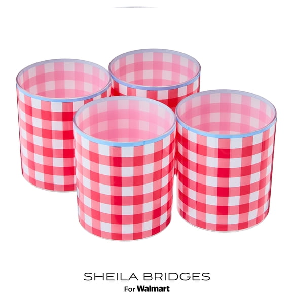 Sheila Bridges Philadelphia Red Gingham Lowball Tumblers, 4 Count