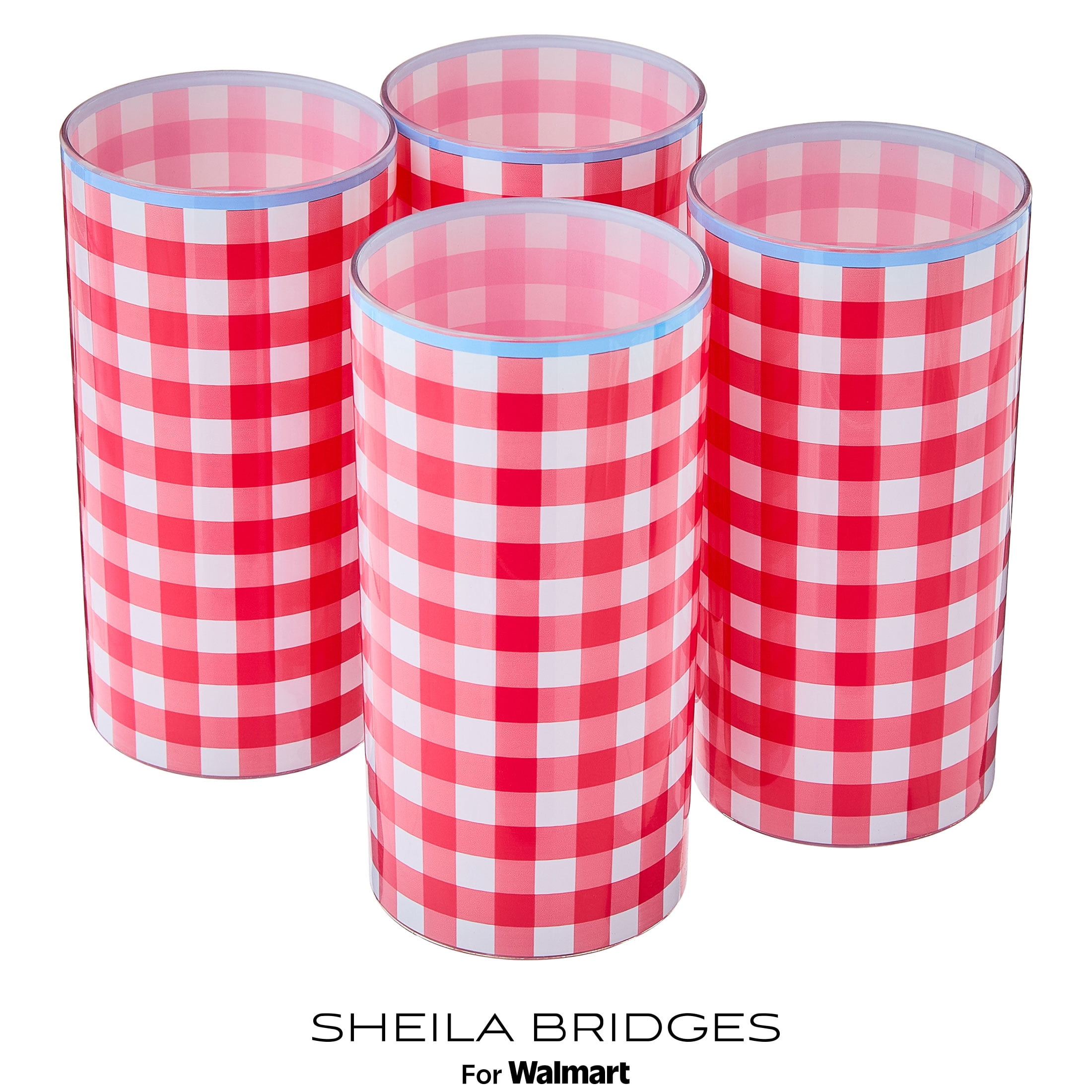Sheila Bridges Philadelphia Collection Red Gingham Tumblers, 4 Count