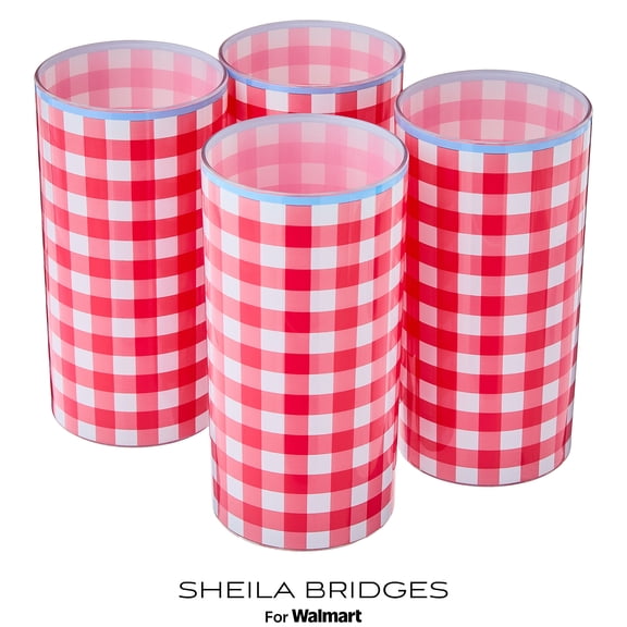 Sheila Bridges Philadelphia Collection Red Gingham Tumblers, 4 Count