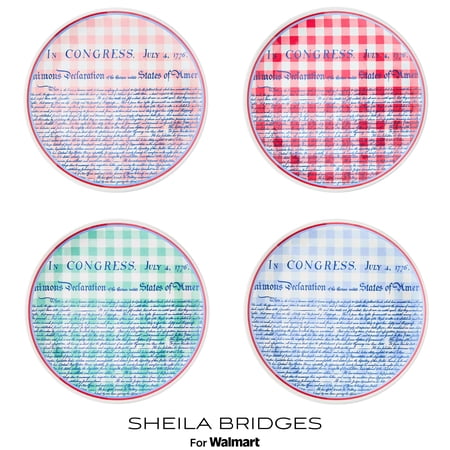 Sheila Bridges Philadelphia Collection Multicolor Gingham Declaration of Independence 9" Melamine Salad Plates, 4 Count
