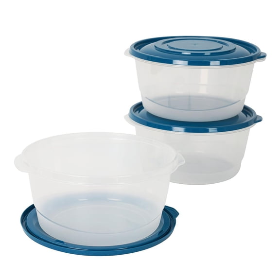 Mainstays Semi Durable Round 15.7 Cup Food Storage Container, Plastic, 3 Pack, Ideal Use for Meal Prep, Batch Cooking, or Bulk Storage