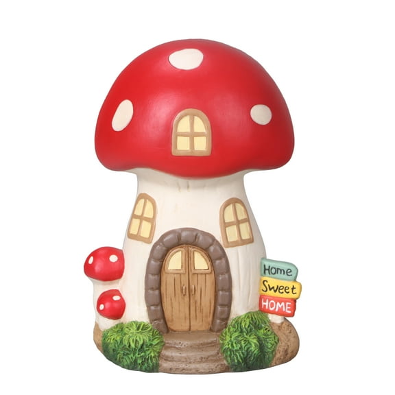 Mainstays Outdoor Red Mushroom House Statue, 7 in L x 5.25 in W x 10.5 in H