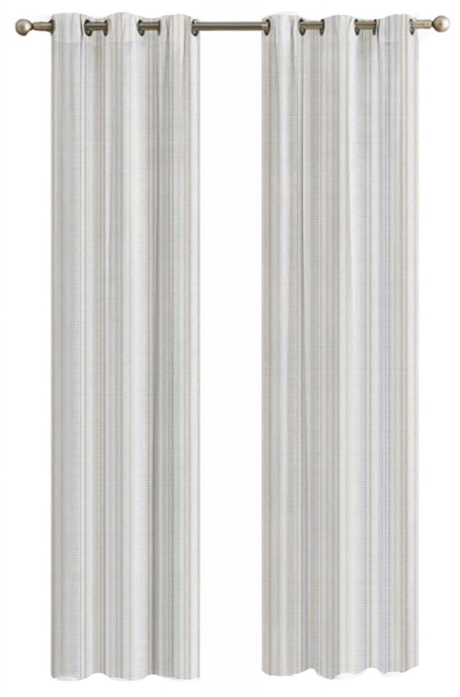 Mainstays Sheer Printed Grommet Curtain Pair, Beige Stripe, Set of 2, 38 in W x 108 in L