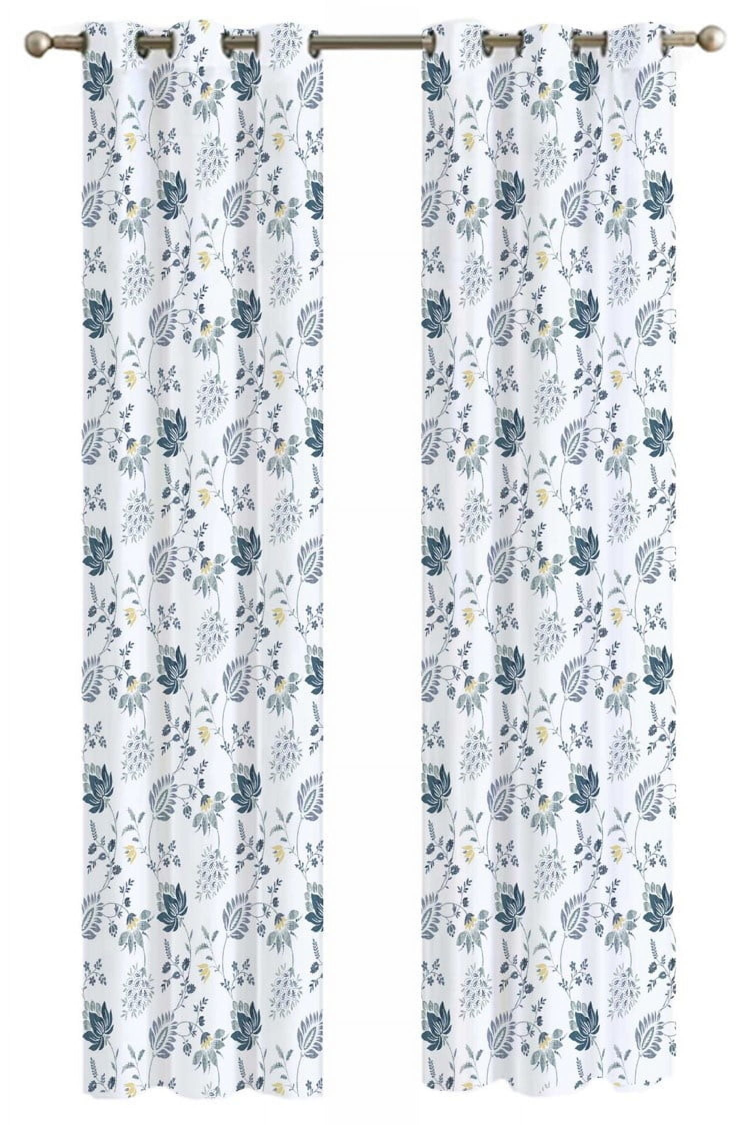 Mainstays Sheer Printed Grommeted Curtain, Set of 2, Teal Floral, 38” W x 108” L