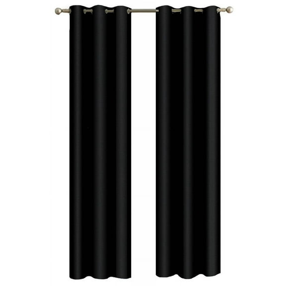Mainstays Sheer Grommeted Curtain, Set of 2, Solid Black, 38” W x 63” L