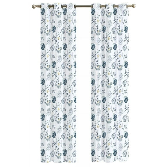 Mainstays Sheer Printed Grommeted Curtain, Set of 2, Teal Floral, 38” W x 63” L